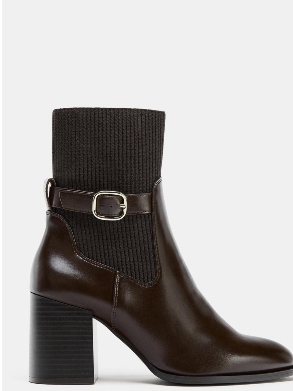 Zara Dark Brown Leather Ankle Boots with Knit Shaft